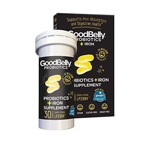 GoodBelly® Probiotic Supplement for Digestive Support & Iron Deficiency - Includes 10 Billion Live Probiotics for Women & Men (30 Capsules Per Bottle)
