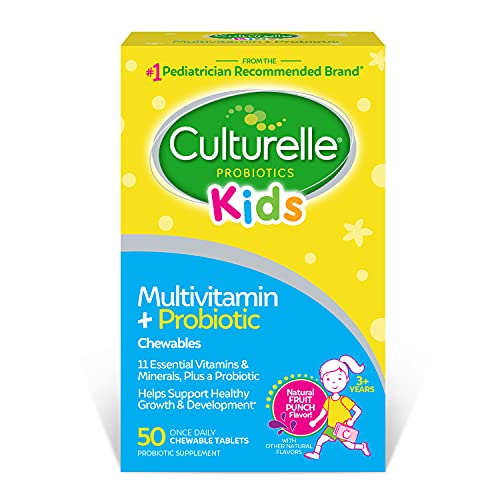 Culturelle Kids Complete Multivitamin + Probiotic Chewable, Digestive & Immune Support for Kids, With 11 Vitamins & Minerals including Vitamin C, D3 and Zinc, Fruit Punch Flavor, 50 Count