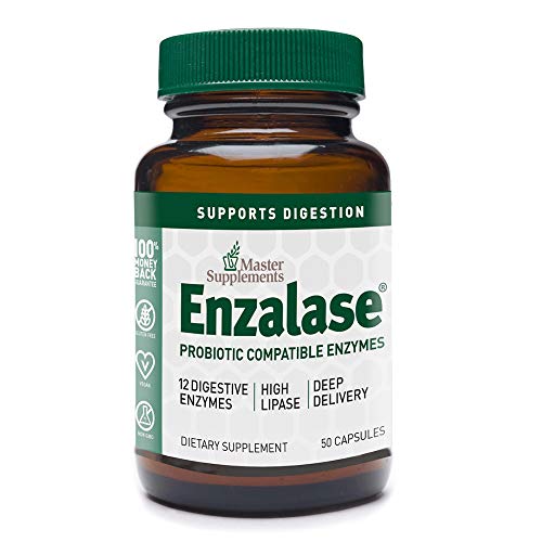 Master Supplements Enzalase - 50 Vegan Capsules - Probiotic Compatible Enzyme Supplement, Provides Digestive Boost, Gas and Bloating Relief - Gluten Free - 50 Servings