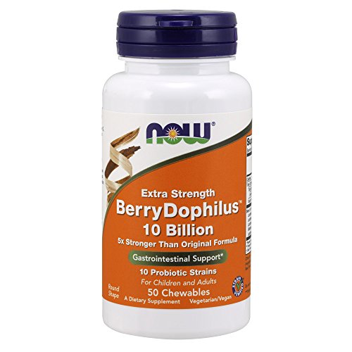 NOW Supplements, BerryDophilus, Developed for Adults & Children with 10 Probiotic Strains, Extra Strength,Strain Verified, 50 Chewables