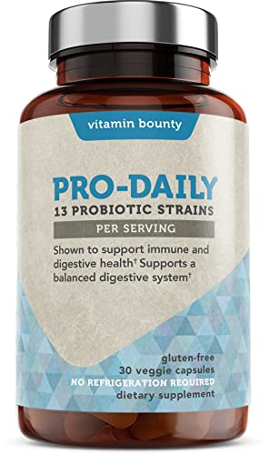 Pro Daily Probiotic + Prebiotic - 13 Strains, Delayed Release Capsules - Including Lactobacillus acidophilus, rhamnosus and Saccharomyces boulardii - Vitamin Bounty
