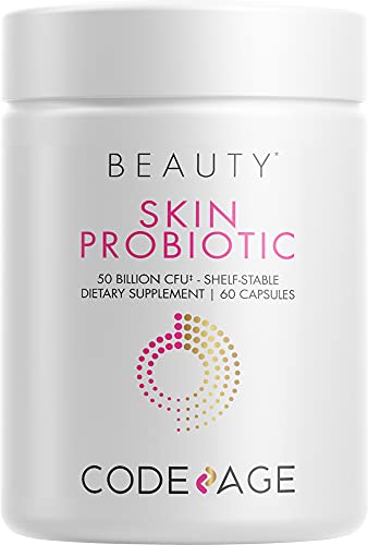 Codeage Skin Probiotics + Prebiotics - Skin Care Routine Supplement - 50 Billion CFU - Ayurvedic Botanical Herbs - Face Probiotics - Shelf Stable Cleanser, Non-GMO, Vegan - 60 Capsules