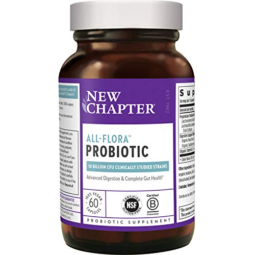 New Chapter Probiotic All-Flora - (2 Month Supply) for Advanced Immune Support with Prebiotics + Postbiotics for Women and Men + Saccharomyces Boulardii + 100% Vegan + Non-GMO + Shelf Stable, 60 Count