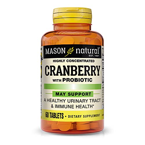 Mason Natural Cranberry with Probiotic, Calcium and Vitamin C, Highly Concentrated - Supports Antioxidant and Immune Health, Maintains a Healthy Urinary Tract, 60 Tablets