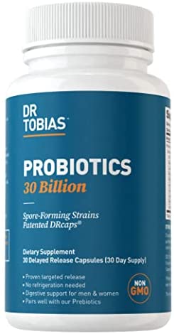 Dr. Tobias Probiotics 30 Billion, 10 Probiotic Strains, Targeted Release Probiotics for Men and Women Supports Digestive Health. 30 Capsules (1 Daily)