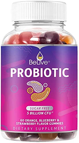 BeLive Probiotic Gummies - 5 Billion CFUs & Sugar Free u2013 Digestive Support, Immune System Chewable Supplement for Kids, Men & Women (60 Ct)