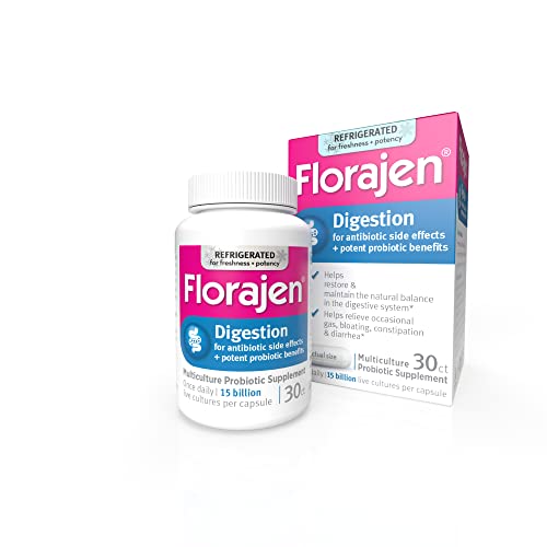 Florajen Digestion Probiotic, 15 Billion CFUs, Refrigerated Probiotics for Women & Men, Multi Culture Probiotic Nutritional Supplement Helps Occasional Gas, Bloating, Constipation & Diarrhea, 30 Count