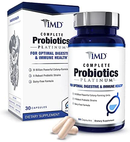 1MD Complete Probiotics Platinum | Supports Digestive Health | with Nourishing Prebiotics, 51 Billion Live CFU, 11 Strains, Dairy-Free | 30 Vegetarian Capsules