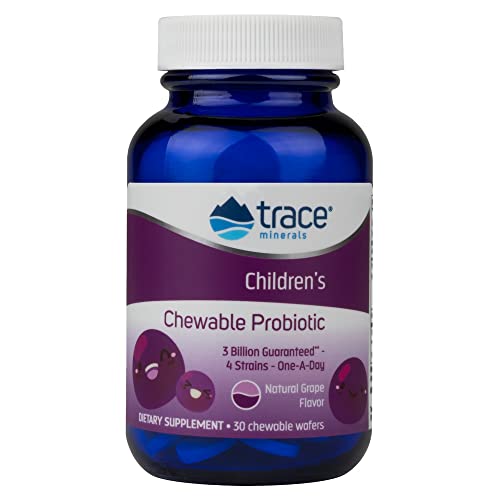 Trace Minerals Childrens Chewable Probiotic 3 Billion Supplement, 30 Count, 4 Strains, Sugar Free, Bifidobacterium and Lactobacillus, prebiotic inulin