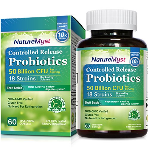 NatureMyst Probiotics 50 Billion per Serving, 18 Probiotic Strains, 60 Veggie Capsules - Non-GMO , Gluten Free