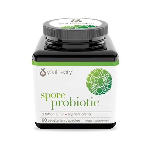 Youtheory Spore Probiotic Advanced 60 Vegetarian Capsules (1 Bottle), No Refrigeration Required
