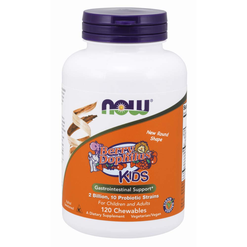 NOW Supplements, BerryDophilus with 2 Billion, 10 Probiotic Strains, Xylitol Sweetened, Strain Verified, 120 Chewables