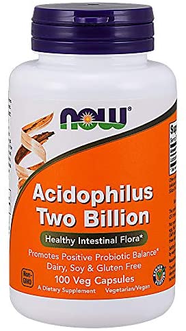 NOW Supplements, Acidophilus, Two Billion, Dairy, Soy and Gluten Free, 100 Veg Capsules