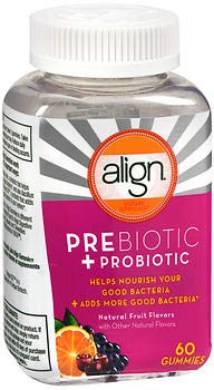 Align Prebiotic + Probiotic Gummies Natural Fruit Flavors - 60 CT, Pack of 2