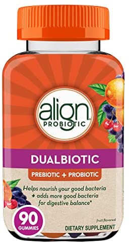 Align DualBiotic, Prebiotic + Probiotic for Men and Women, Help Nourish and add Good Bacteria for Digestive Support, Natural Fruit Flavors, 60 Gummies