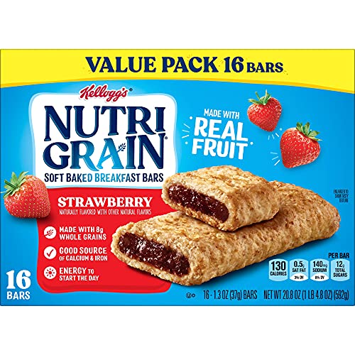 Kelloggs Nutri Grain Soft Baked Breakfast Cereal Bar Strawberry, 1.3 Oz, 16 Count (Pack of 1) - Granola/Cereal/Oat/Breakfast Bar