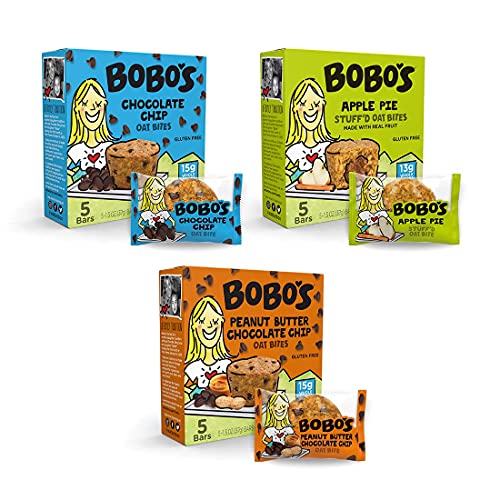Bobos Stuff’d Oat Bites (Original, Apple Pie, PB & Jelly Variety Pack, 6x5 Pack Box of 1.3 oz Bites) Gluten Free Whole Grain Rolled Oat Snack, Vegan On-The-Go
