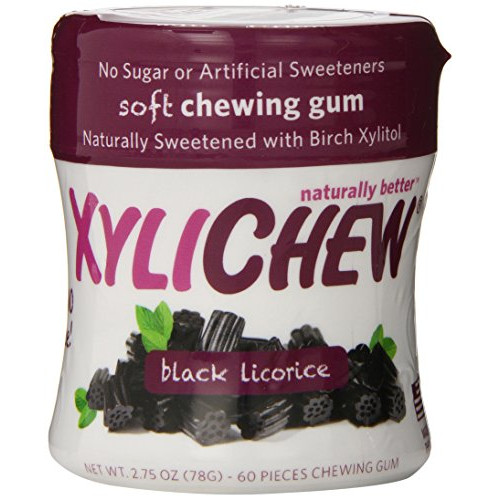 Xylichew 100% Xylitol Chewing Gum Jars - Non GMO, Gluten, Aspartame, and Sugar Free Gum - Natural Oral Care, Relieves Bad Breath and Dry Mouth - Licorice, 60 Count (Pack of 4)