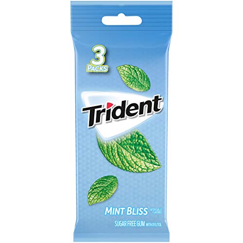 Trident Sugar Free Gum, Mint Bliss Flavor, 3 Packs (42 Pieces Total)