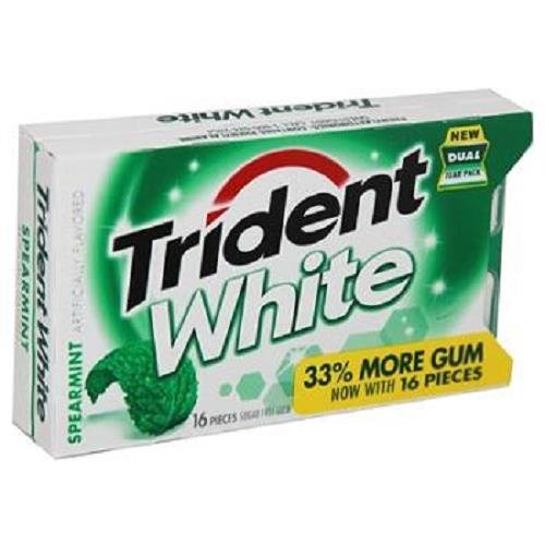 Trident White Spearmint Sugar-Free Gum, 16 Pieces Per Box, Pack Of 9 Boxes