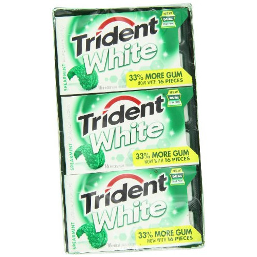 Trident Gum, White Spearmint, 16 Count (Pack of 9)