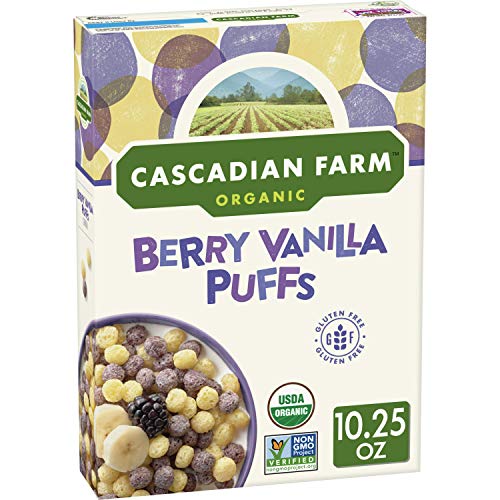 Cascadian Farm Organic Berry Vanilla Puffs Cereal, Gluten Free, 12 Boxes, 10.25 oz
