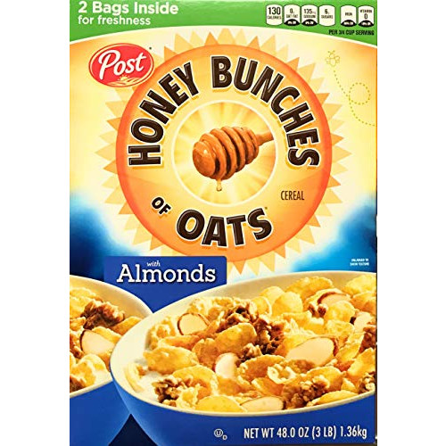 Honey Bunches of Oats | Cereal |with Almonds| Yummy | Delicious | Tasty | 2 Bags | 48.0 OZ (1.36kg) | 1 Box |