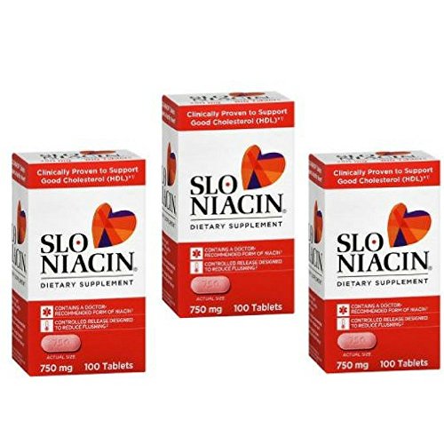 SLO-NIACIN Dietary Supplement Once Daily with 750 mg Niacin Vitamin B from Nicotinic Acid for High Absorption 100 Tablets per Bottle 3 pack