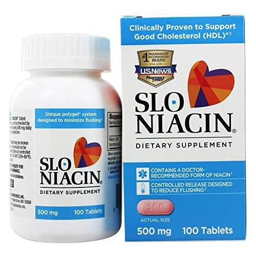 Slo-Niacin Vitamin B3 500 Mg - Slow Release Niacin for Heart Health, Energy Boost, Health Skin, Healthy Blood Sugar Levels - 100 Capsules