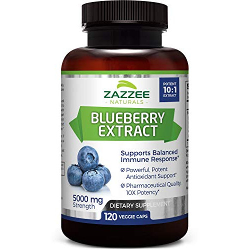 Zazzee Whole Fruit Blueberry Extract, 5000 mg Strength, 120 Veggie Capsules, Potent 10:1 Extract, 4 Month Supply, Vegan, All-Natural and Non-GMO