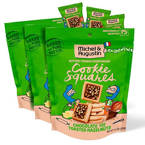 Michel et Augustin Gourmet Chocolate Cookie Squares | Milk Chocolate & Hazelnut 3-Pack