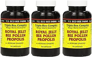 Y.S. Eco Bee Farms, (3 Pack) Royal Jelly, Bee Pollen, Propolis, Plus Korean Ginseng, 90 Capsules