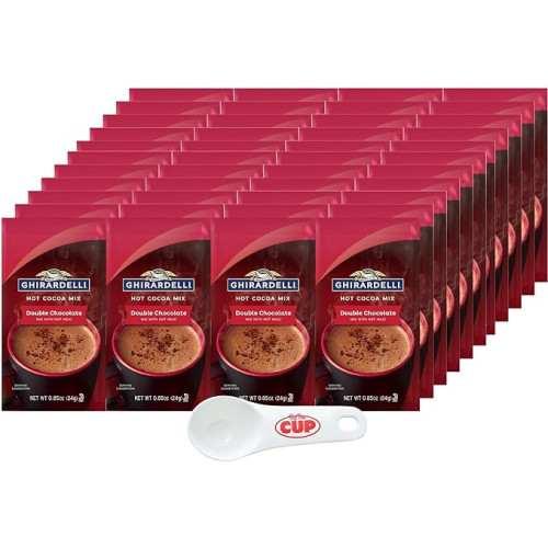 핫초코 Ghirardelli Double Chocolate Hot Cocoa Mix, 3 Pound Box, (Approximately 48) 0.85 oz Packets with By The Cup Cocoa Scoop