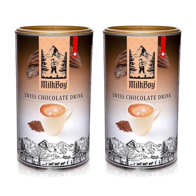 MilkBoy Gourmet Hot Chocolate Mix - Swiss Chocolate Drink for Cold or Hot Cocoa - Kosher, Vegan, and Gluten Free Hot Chocolate Mix Canister With 16 Servings, Rainforest Alliance Certified - 1 lb - 2 Pack