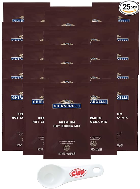 Ghirardelli Chocolate Premium Hot Cocoa Mix.95 oz Packets (Pack of 25) with By The Cup Cocoa Scoop