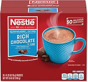 핫초코 Nestle Hot Chocolate Packets, Hot Cocoa Mix, No Sugar Added and Fat Free, 30 Count (0.28 ounce Each)