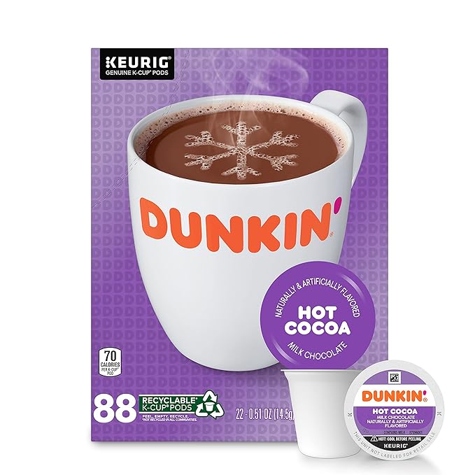 핫초코 Dunkin Milk Chocolate Hot Cocoa, 88 K Cups for Keurig Coffee Makers